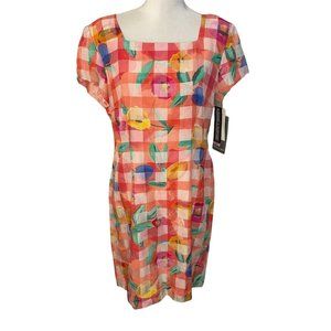 Vintage Jessica Howard Plaid Floral Sheath Dress Lined Rayon Blend Pink 12 New